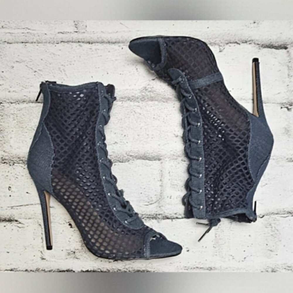 Shoe DAZZLED Caedance Peep Toe Denim Bootie - Picture 2 of 8